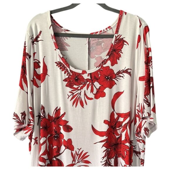 Lane Bryant Womens Red Floral Print Tunic Top Scoop Neck High-Low Hem Size 26/28 - Picture 2 of 5